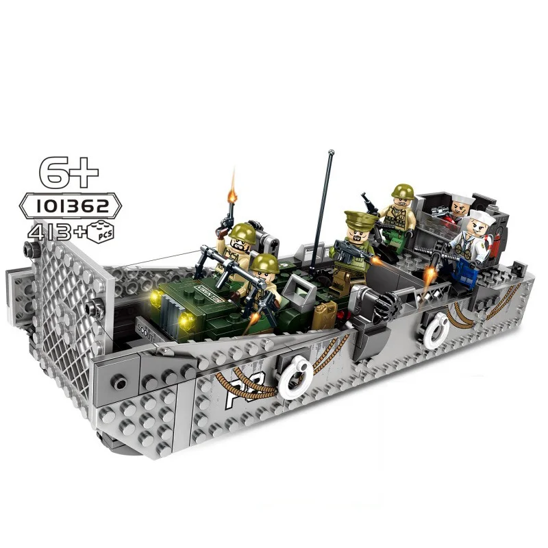 

WW2 U.S. Army Normandy D Day LC3 Landing craft batisbricks building block world war america figures fighter jeep bricks toys