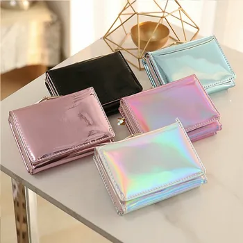 

2020 Women's Wallet and Purse PU Leather Short Small Wallet Lady Lazer Leather Folding Mini Coin Pocket Card Holder Money Purse