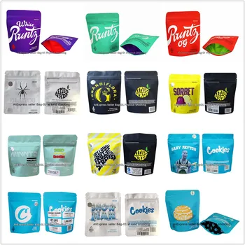 

100 pcs NEW Cookies Bag California Mylar Resealable 3.5g Packaging C B D bag Includ Anti-counterfeit Labels Stand Up Pouches