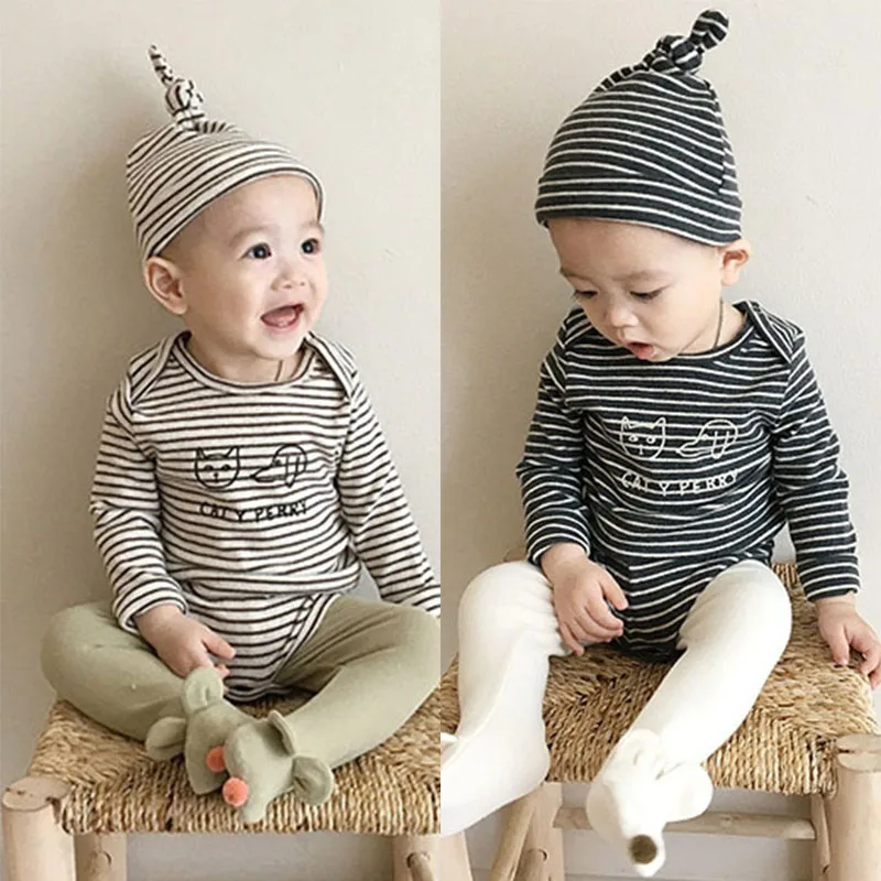 EnkeliBB/ г.; Bebe; весенние комплекты боди с длинными рукавами в Корейском стиле для мальчиков; модные детские комбинезоны в черно-белую полоску; хлопковый качественный комбинезон