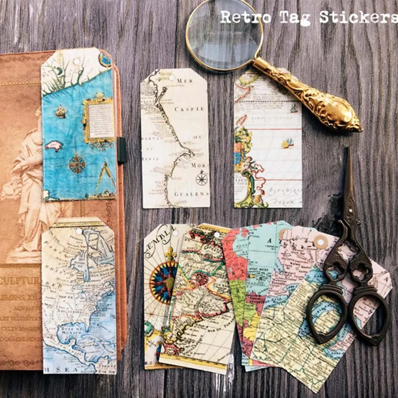 

10Pcs Map Label Tag Stickers Junk Journal Planner Stickers Scrapbooking Vintage Decorative Stickers DIY Craft