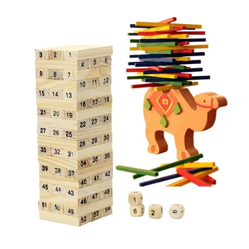 

2 Set Baby Wooden Toys: 1 Set Educational Camel Balancing Blocks Toys Wood Balance Game Montessori Blocks & 1 Set Wooden Block S