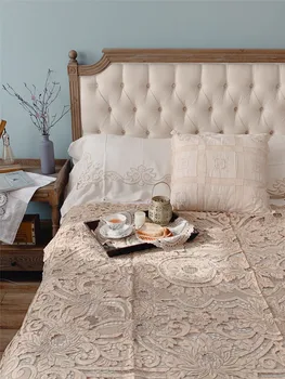 

Classic Collection Lu Embroidery 0019 Flax Hand Embroidery Tablecloth Full Work Embroidered Tablecloth Deep Color Bed Cover