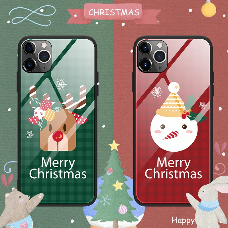 Рождественский Новогодний подарок чехол из закаленного стекла для телефона iPhone