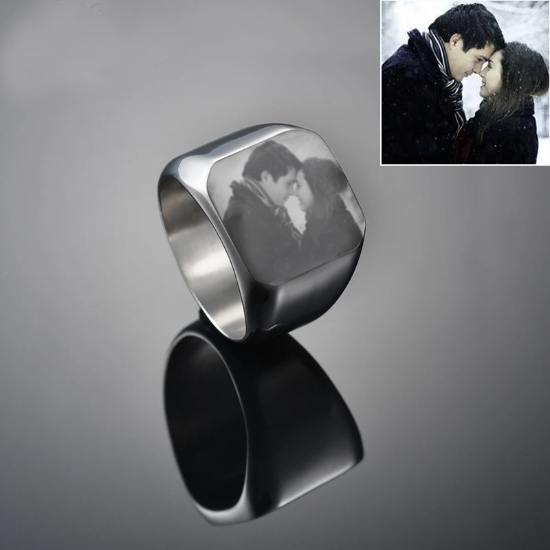 

Iutopian Customized Engrave Signet Ring Square Big Width Band Ring Name Photo Personalized Gift Jewelry Bague Homme #Tr0003