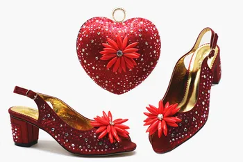 

New coming red with rhinestones African lady shoes and handbag sets G69-2 heel height 6.5cm