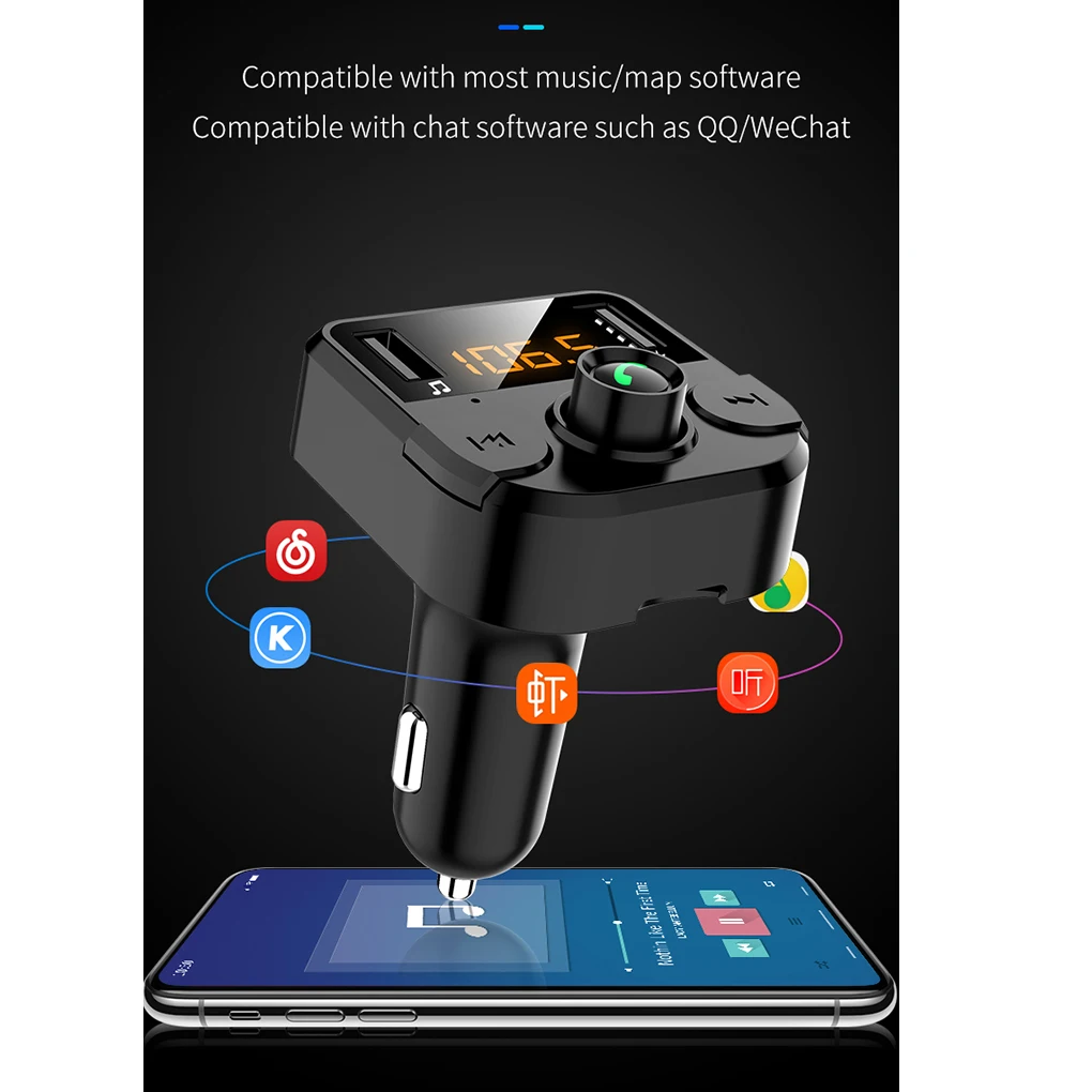 Автомобильный fm-передатчик с ЖК-дисплеем и mp3-плеером, беспроводной Bluetooth приемник, автомобильный комплект, быстрая зарядка через usb,, USB зарядное устройство