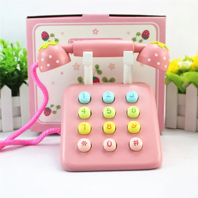 

Strawberry Pink Model Phone Set Play House Wooden Toys Children's Day Gift