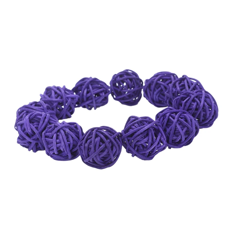 24 Pcs 3cm Rattan Wicker Ball for Garden, Wedding, Party Decoration(Deep Purple&Orange