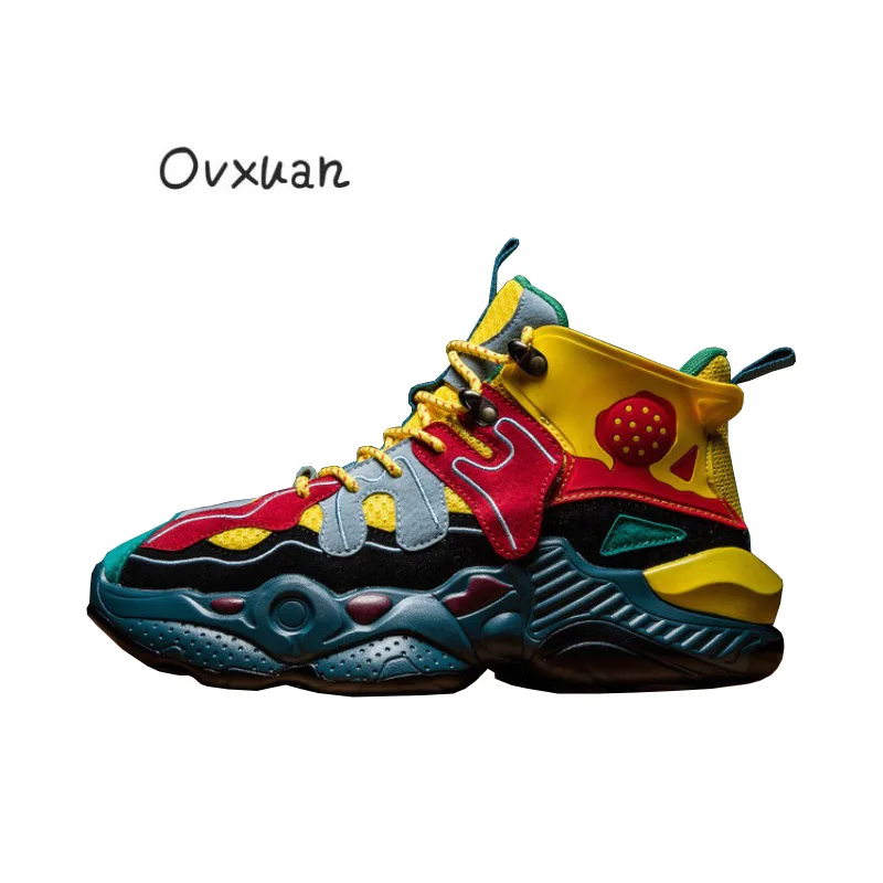 

Colorful Sport Loafers High Top Platform Patchwork Hip Hop Men Shoes 2019 Spring Autumn Male Trainers Sneakers Flats Footwear