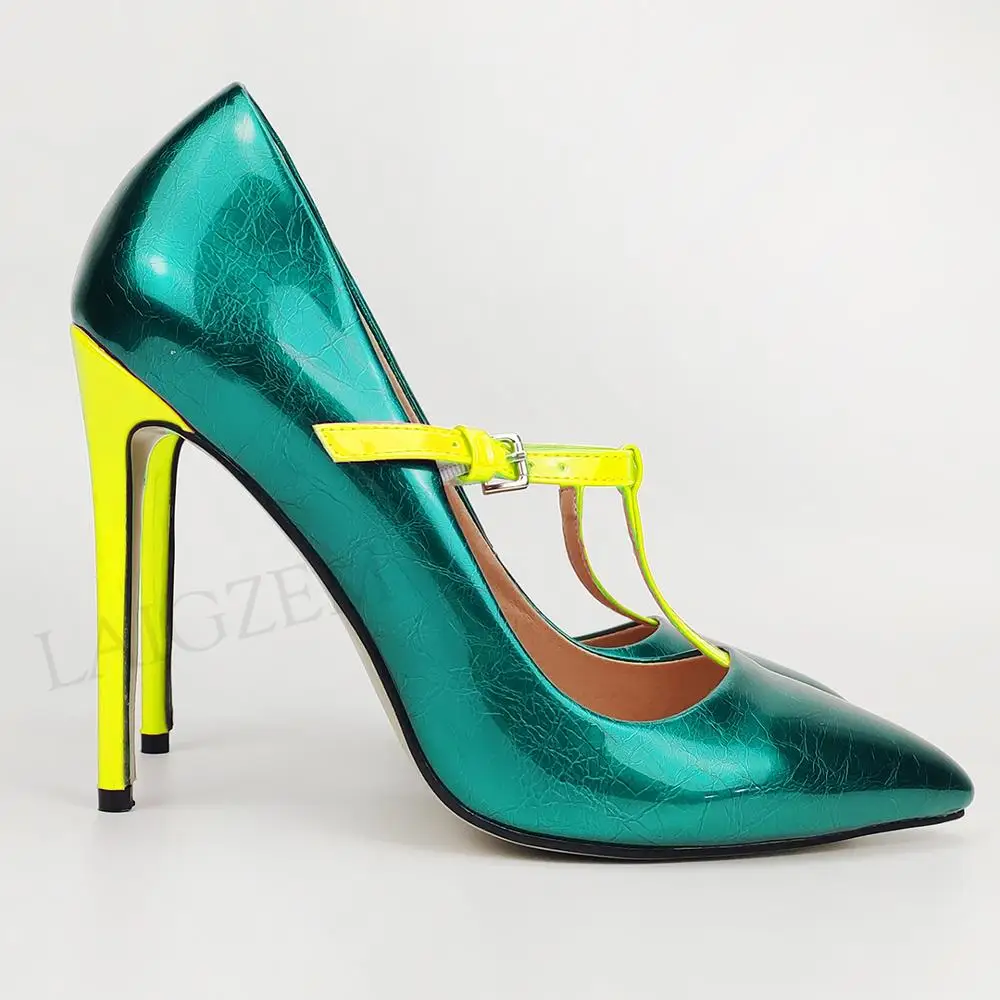 Туфли laigзем женские на высоком каблуке лоскутные туфли лодочки полуремешок