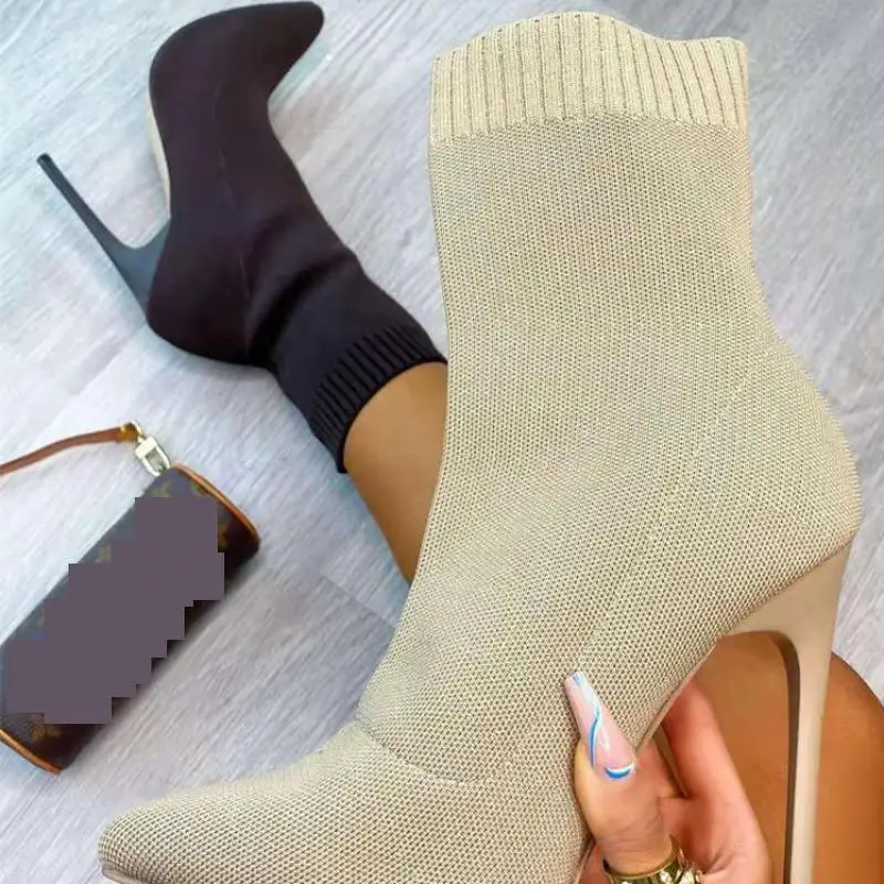 Winter Sock Boots Sexy Knitting Stretch High Heels For Women Fashion Shoes Female Autumn Thin Heel Ankle Botas De Mujer Ytmtloy 1