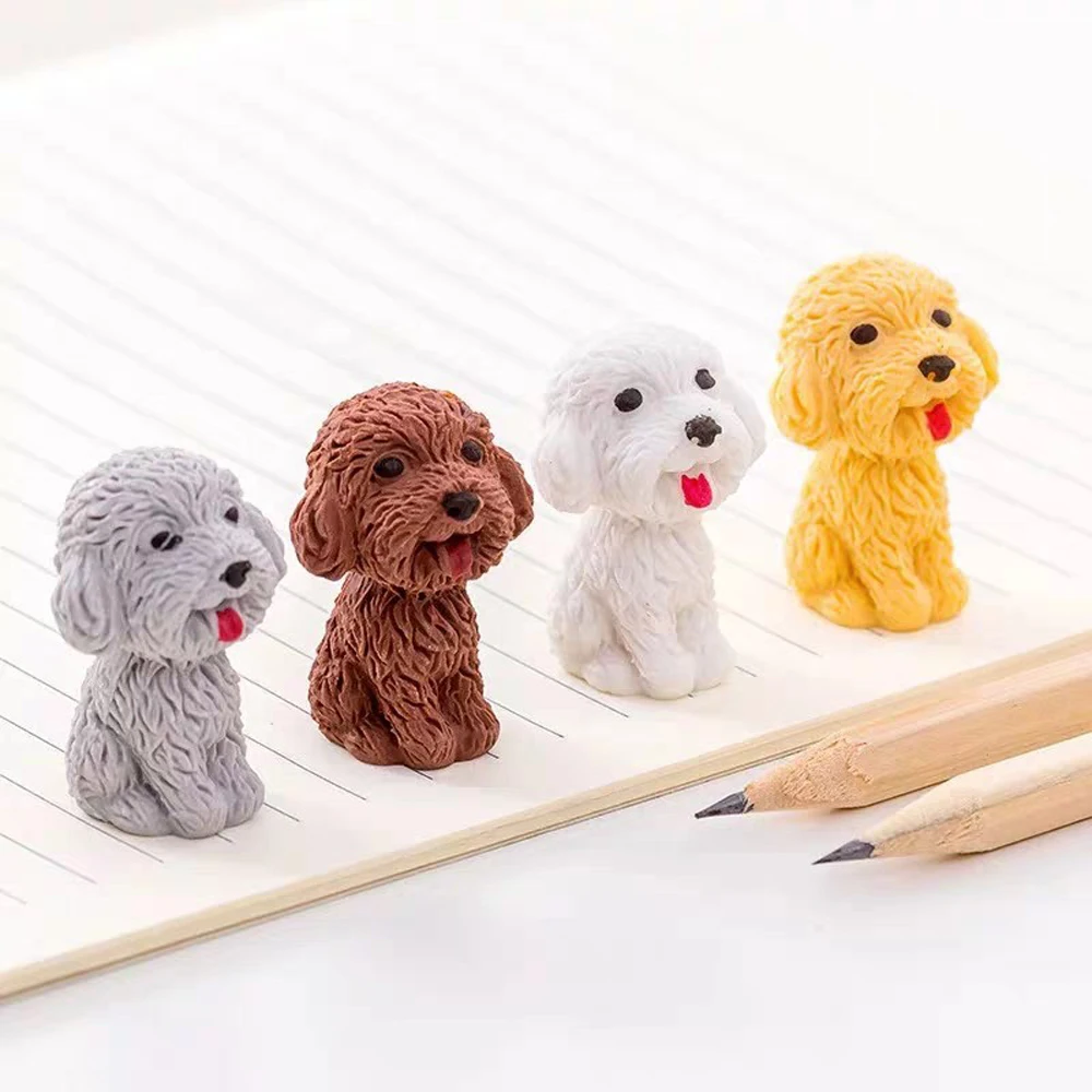 

4 Pcs Cute Teddy Dog Eraser Rubber Kawaii Pencil Eraser Student School Stationery Wholesale