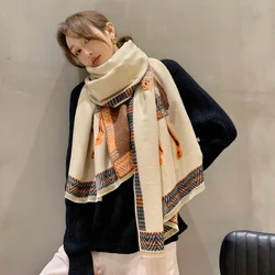 Autumn And Winter New Retro Carriage Pattern Warm Scarf For Women Fashion Double-sided Thickening Imitation Cashmere Scarf Shawl