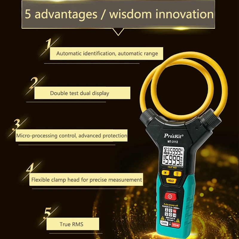 Proskit Smart True RMS Flex Clamp Meter двойной дисплей тест 0.1A-3000A Автоматический диапазон тока клещи Амперметр клещи мультиметр