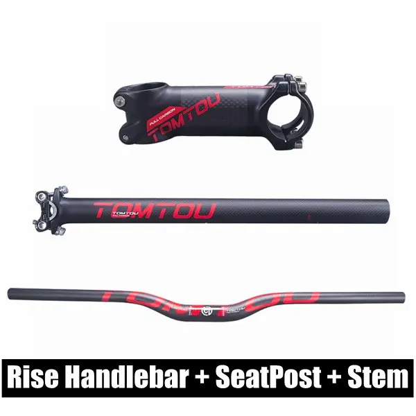 Rise Handlebar SETS TOMTOU 3K углеродный велосипед MTB комплекты для руля горного велосипеда Руль+ ствол+ подседельная трубка велосипедные части красный матовый-TR6T35 - Цвет: Rise Handlebar SETS