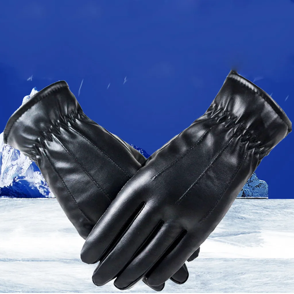 Женские кожаные перчатки плюс бархат утолщение зима теплые мягкие женские перчатки на открытом воздухе полный палец перчатки# YL5