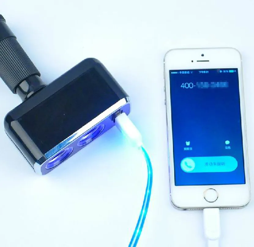 Тройная Розетка от 1 до 2+ USB источник питания Автомобильное зарядное устройство источник питания двойной дропшиппинг с синими огнями