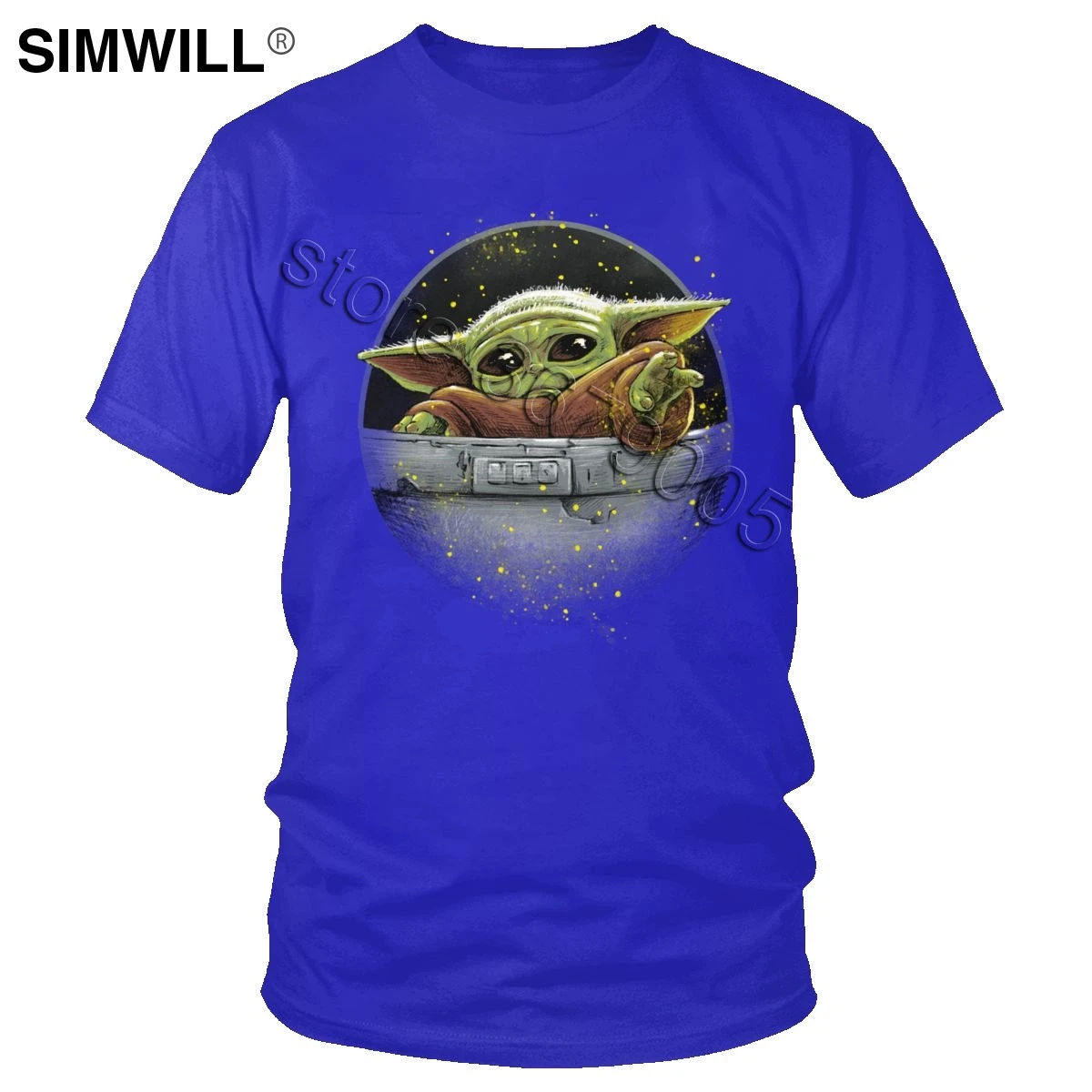 Милая Мандалорская Детская футболка с Йодой, мужские хлопковые футболки с принтом Kawaii, футболка с круглым вырезом и короткими рукавами, футболки с принтом «Звездные войны», Подарочная одежда - Цвет: Синий