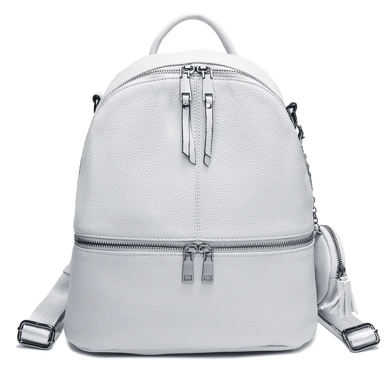 Aodux NEW Genuine Cow Leather Women Design Shopping Backpack Lady Girl Real Top Layer Cowhide Book Bag Style Knapsack - Цвет: Светло-серый