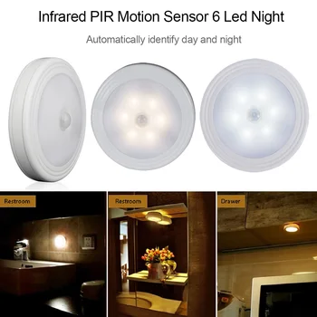 

Infrared PIR Motion Sensor 6 Led Night Light Wireless Detector Light Wall Lamp Light Auto On/Off Closet Battery Power