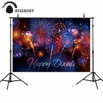 

Allenjoy Happy Diwali Party Photocall Night Colorful Glitter Firework Starry Sky Christmas Background Cloth New Year Backdrops