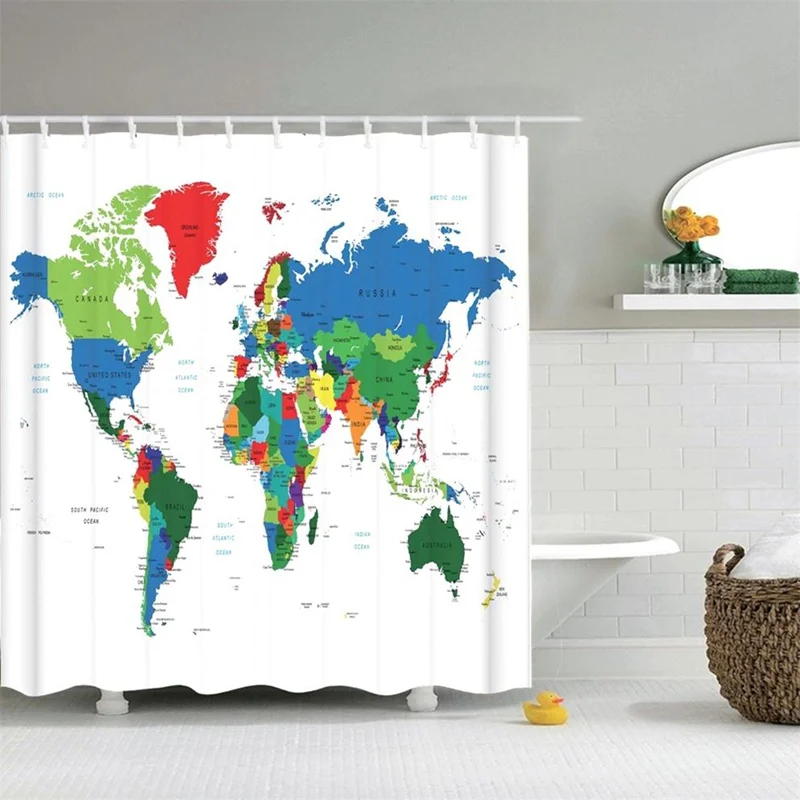 Занавеска для душа Dafield с картой мира набор из красочной ткани путешественника