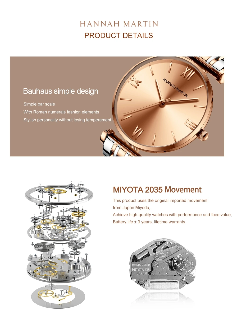 Simple Fashion Stainless Steel Women Watch Rose Gold Elegent Japan Movement Quartz Wristwatch Simple Round Dial Bracelet Watch