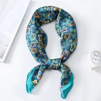 

Elegant Floral Scarf Women Silk Neck Scarves Print Square Spring Summer Hair Band Shawls for Ladies Wraps Bandana