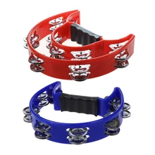 2 Pcs Tambourine Hand Held with Double Row Metal Jingles Percussion Church Band, Blue& Red