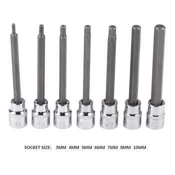 

7Pcs Extra Long Chrome Vanadium Steel Hex Bit Socket 3/4/5/6/7/8/10 mm Drive Repair Tool Kit for automobile repair maintenance