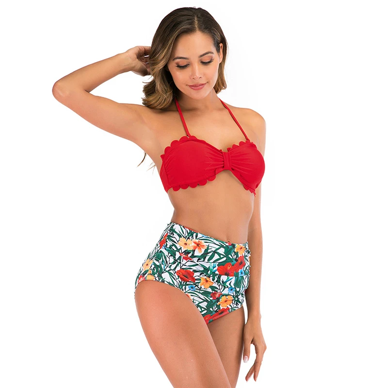 High Waist Swimsuit Women Sexy Bikinis Bathing Suits Summer Bandeau Swimsuit Floral Printed Bikinis Set Women 2020 Sexy Biquini High Waist Swimsuit Women Sexy Bikinis Bathing Suits Summer Bandeau Swimsuit Floral Printed Bikinis Set Women 2020 Sexy Biquini