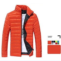Новинка, мужские парки, куртки со стоячим воротником, однотонная зимняя одежда на молнии, легкие теплые тонкие мужские зимние пальто, простой тренд - Цвет: Orange