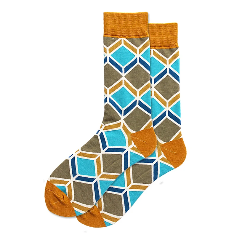 PEONFLY классические цветные носки с геометрическим принтом Мужские Винтажные клетчатые полосатые носки из чёсаного хлопка для бизнеса Harajuku Calcetines Hombre - Цвет: 26