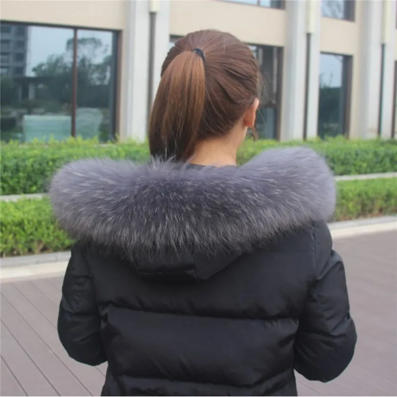 Специальная цена, натуральный зимний мех, куртки, натуральный воротник, мех енота, женские шарфы, пальто, женская шапка, длинный теплый натуральный шарф - Цвет: Dark gray