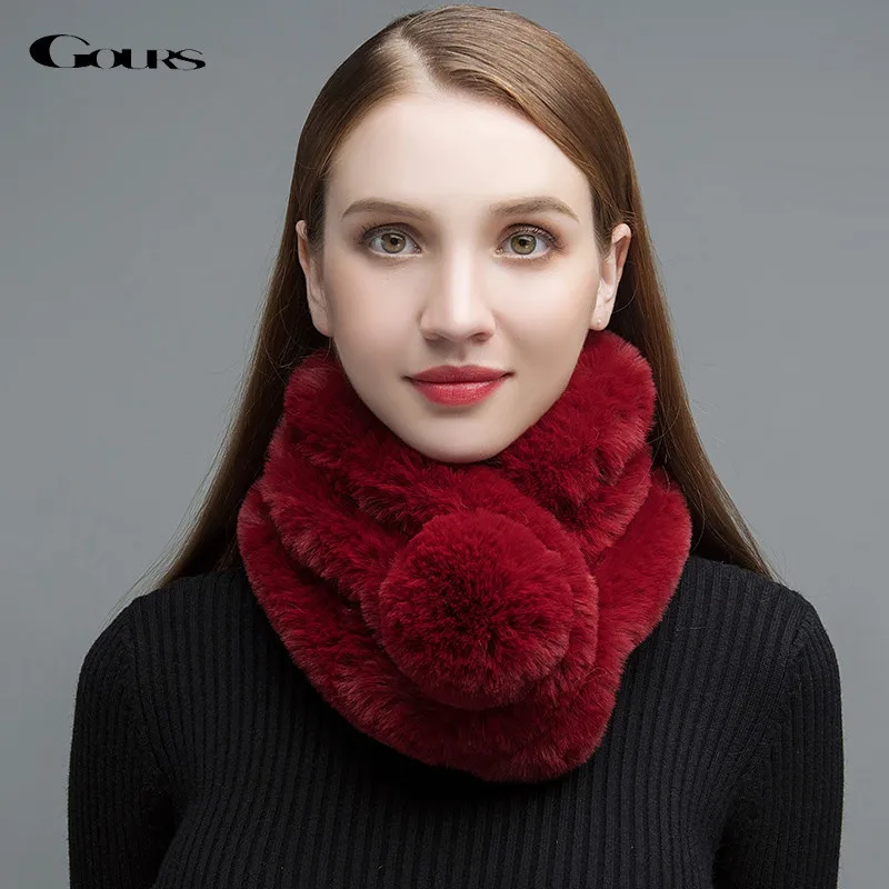 Gours Fur Scarf for Women High Quality Faux Fur Scarves Female Thick Warm Winter Fashion Brand