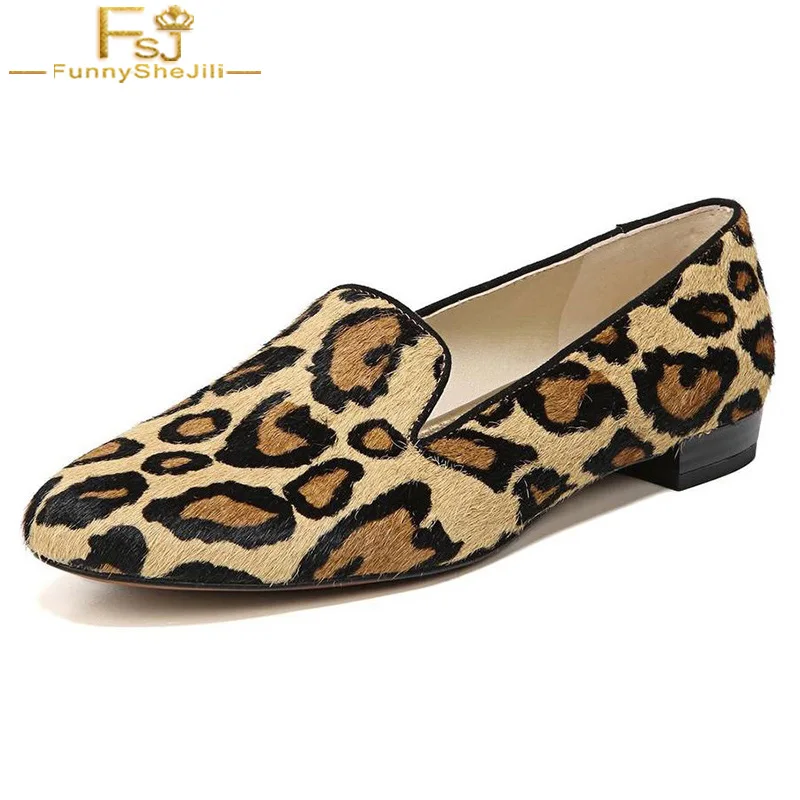 Leopard Loafers Brown Flats Animal Print Mocasines Slip On Round