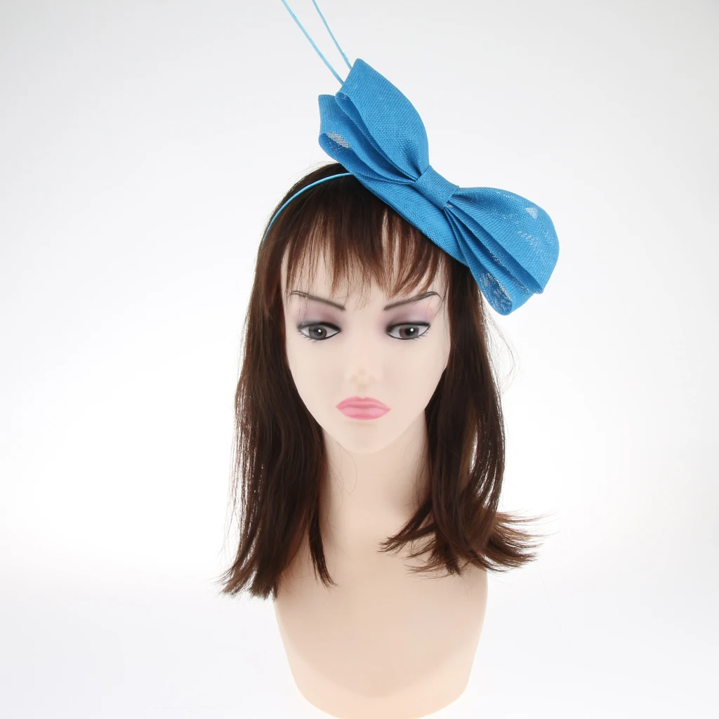 Lake Blue Королевский бант, вуалетки, вечерние, Дерби, Pillbox, шляпа, повязка на голову, заколка, винтажная, Вуалетка, шляпа, элегантный льняной бант, очаровательный головной убор - Цвет: Lake Blue