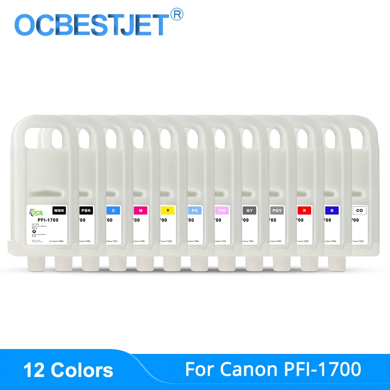 

12Colors/Set PFI-1700 PFI1700 PFI 1700 Refillable Ink Cartridge With Chip For Canon PRO-2000 PRO-4000 PRO-6000 Printer 700ML