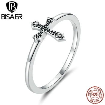 

BISAER Wedding Rings 925 Sterling Silver Vine Cross Cubic Zircon Finger Rings for Women Wedding Bridal Jewelry Anel