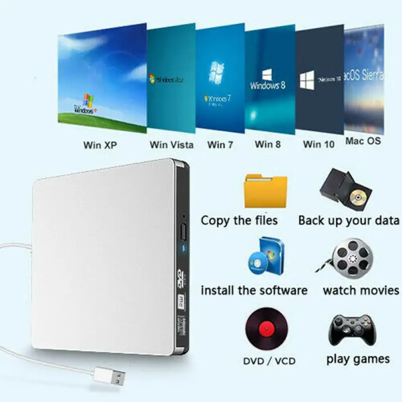 Новейшая мода Внешний USB 3,0 DVD RW CD Писатель Привод горелки ридер плеер для портативных ПК