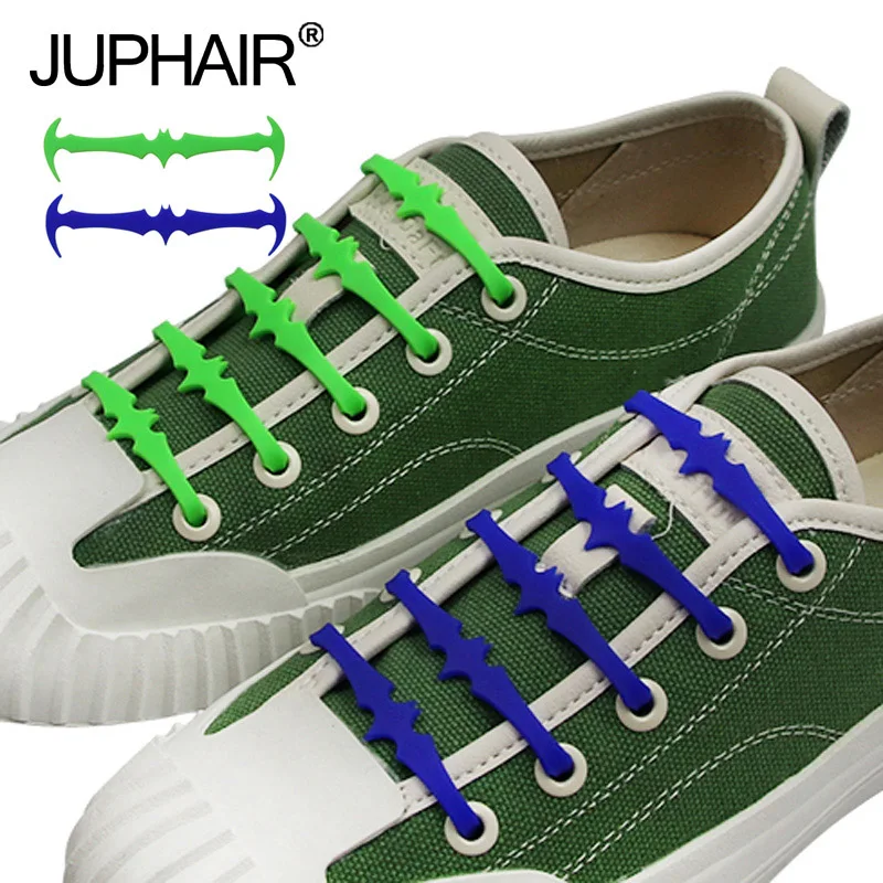 New 1 Set 16 Roots Men Metal Lock Lacing Elastic Without Necktie Lace Adult Children Fashion Not Tie Laces Sports Lace Bat Shape