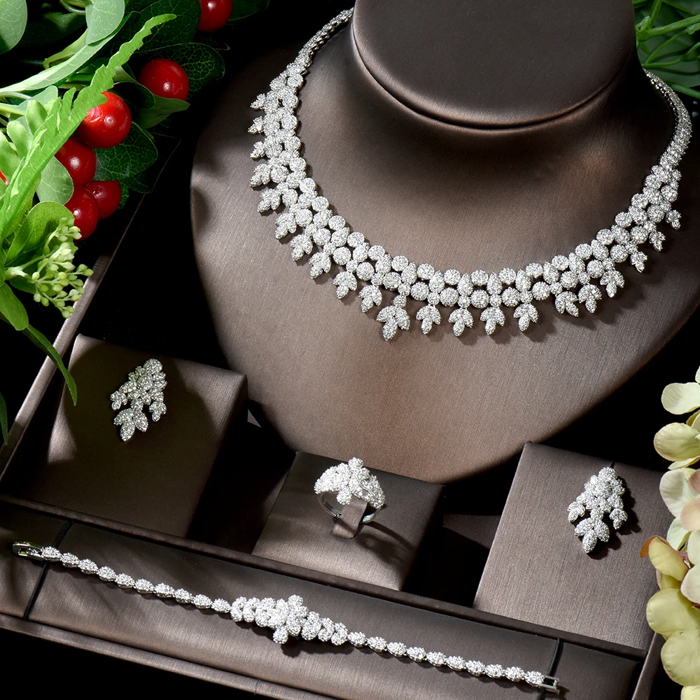 

HIBRIDE Beautiful Micro Pave Cubic Zirconia Women Bridal Jewelry Sets Wedding Earring Necklace Sets bijoux africaine dubai N-913