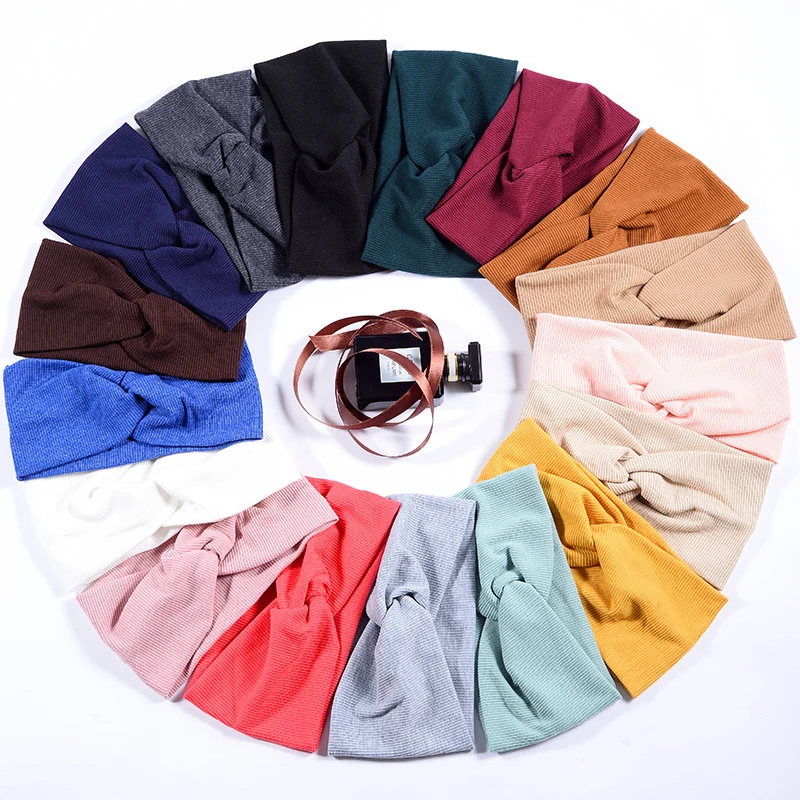 Women Headband Twist Turban Solid Wide Knitted Knotted Yoga Twisted Hairband Accessories For Turban Bandage Bandanas Hair Bands