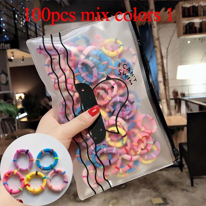 100pcs mix colors 1 50/100 шт./компл. и девочек цветной зарядный кабель в нейлоновый оплетке с небольшой резинки для волос Дети хвост держатель резиновые резинки для волос аксессуары - Цвет: 100pcs mix colors 1