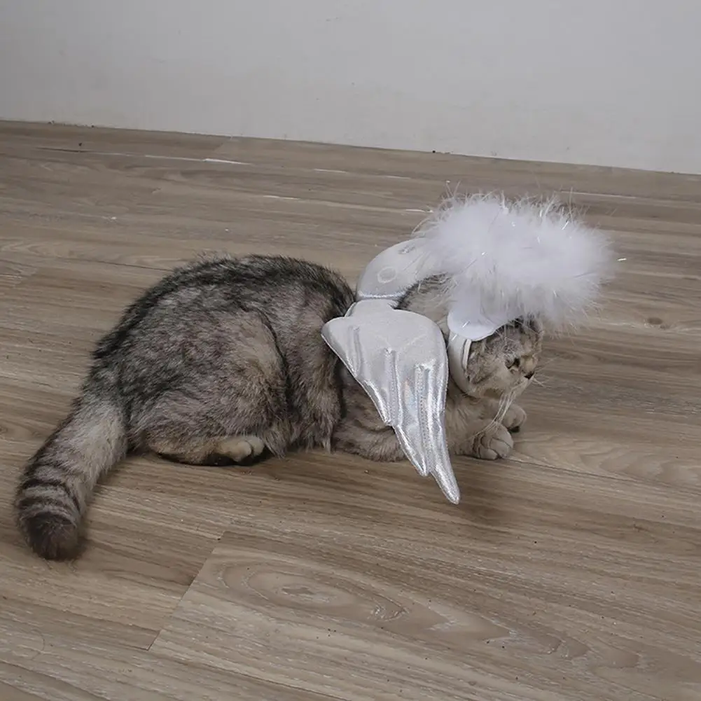 Милый белый костюм ангела Косплей Wings с капюшоном набор для домашних животных собака кошка одежда