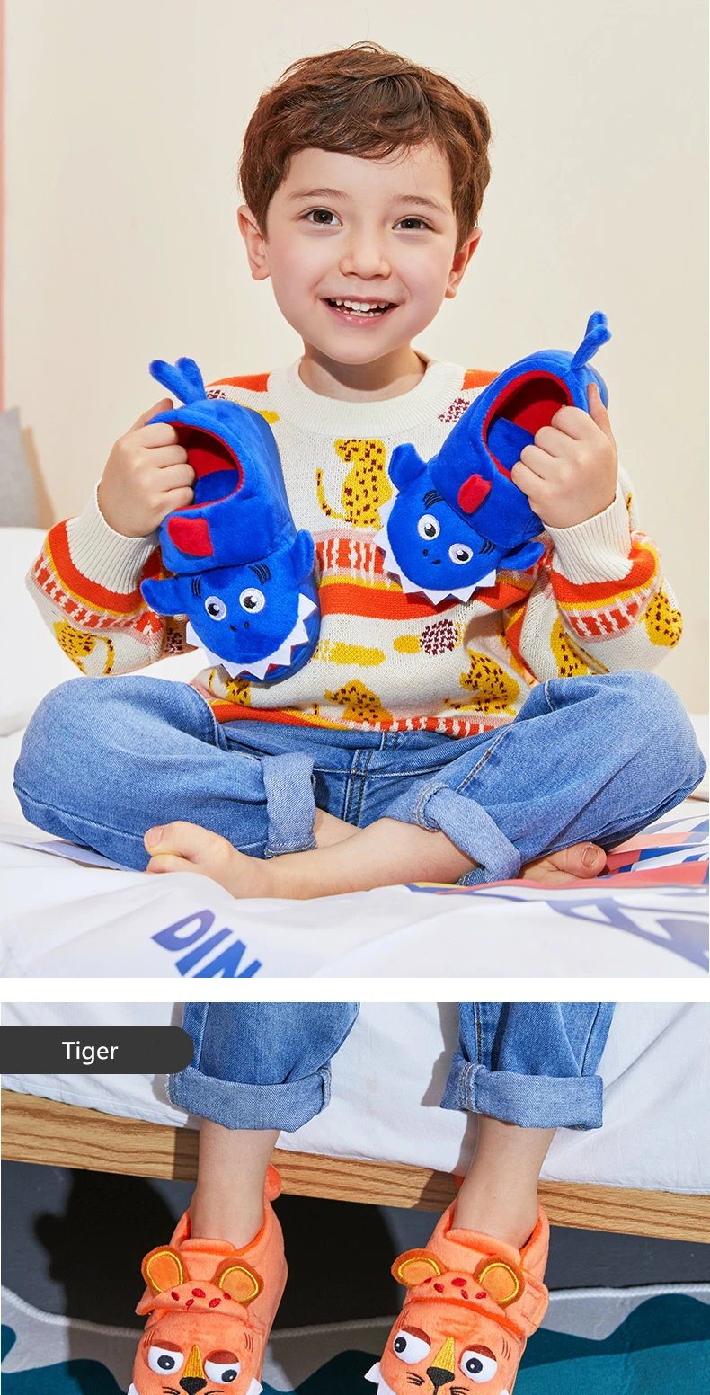 Kids Slippers Lovely Cartoon Kids Slippers Toddler Boys Girls Fluffy Warm Winter Shoes Cute Animal Tiger Home Slipper best children's shoes