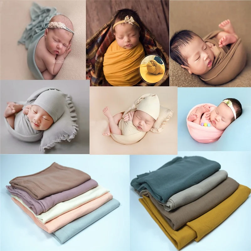 

Newborn Photography Props Blanket Baby Photo Wrap Swaddling Cotton Stretchable Wraps Photo Shoot Backdrop
