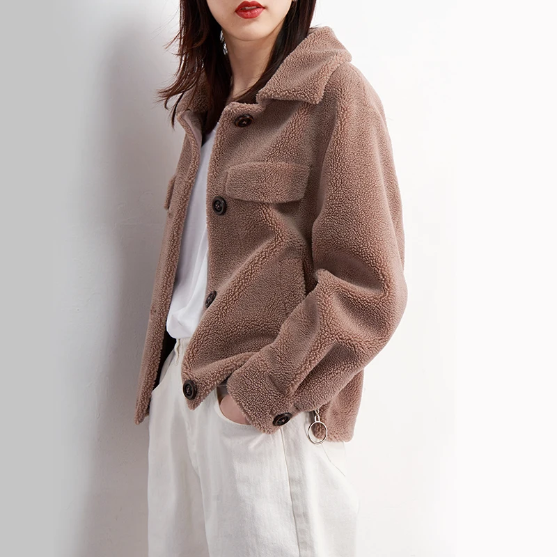 

Sheep Shearling Real Fur Coat Streetwear Wool Jacket Korean Vintage Tops Autumn Winter Coat Women Clothes 2020 Suede Lining 3300