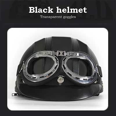 Mosodo мотоциклетный винтажный шлем для Harley с открытым лицом, мужские и женские кожаные шлемы для сноуборда, лыжного спорта - Цвет: black helmet